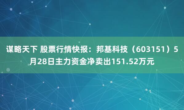 谋略天下 股票行情快报：邦基科技（603151）5月28日主力资金净卖出151.52万元